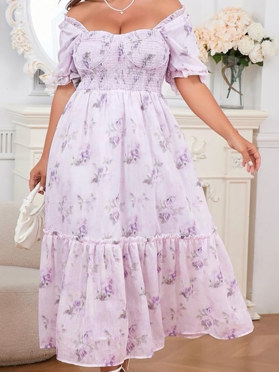Eywol Dresses & Skirts - eywol Whimsical Romantic Floral Off-Shoulder Midi Dress in Lavender NWT 3X